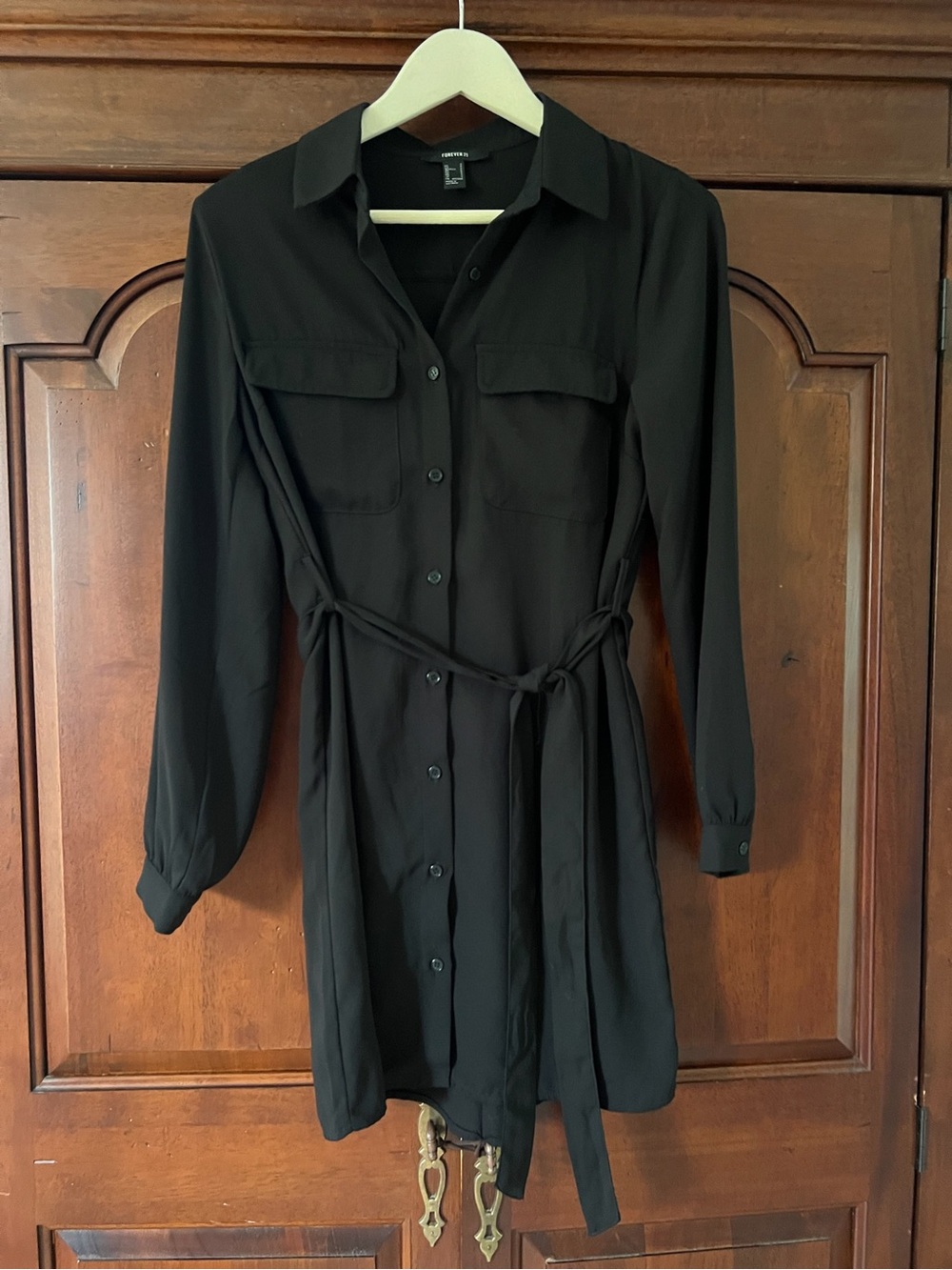 Forever 21 Black Button-Front Sheath Dress with Removable Belt